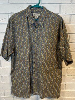 Tori Richard Blue Floral Toucan Short Sleeve Button-Up Shirt Mens L